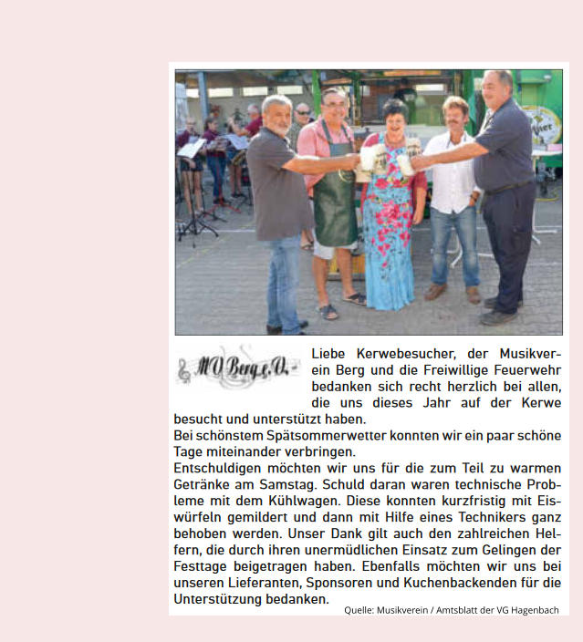 Quelle: Musikverein / Amtsblatt der VG Hagenbach